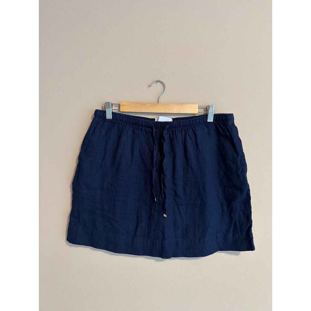 C&C California Navy Blue 100% Linen Skirt Elastic‎ Waist Drawstring Size Large